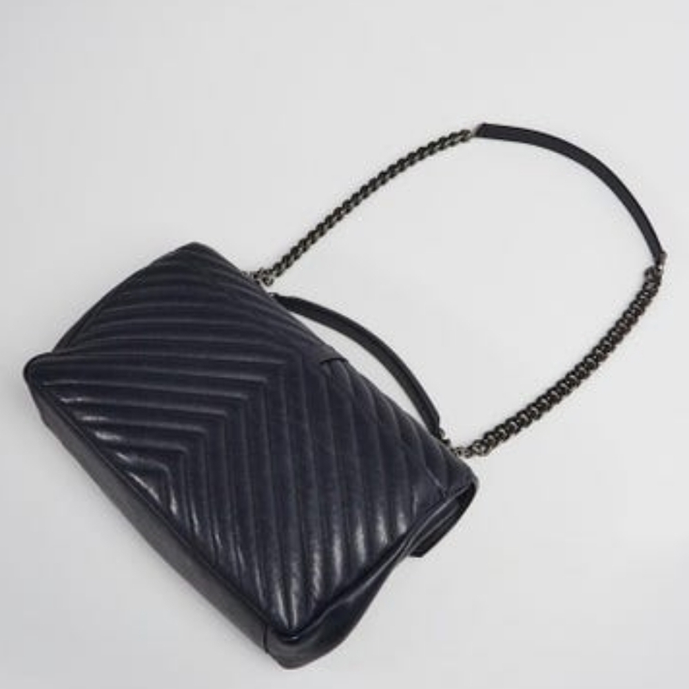 Like NEW! Saint Laurent College YSL Chevon Large Flap Bag - Picture 12 of 16